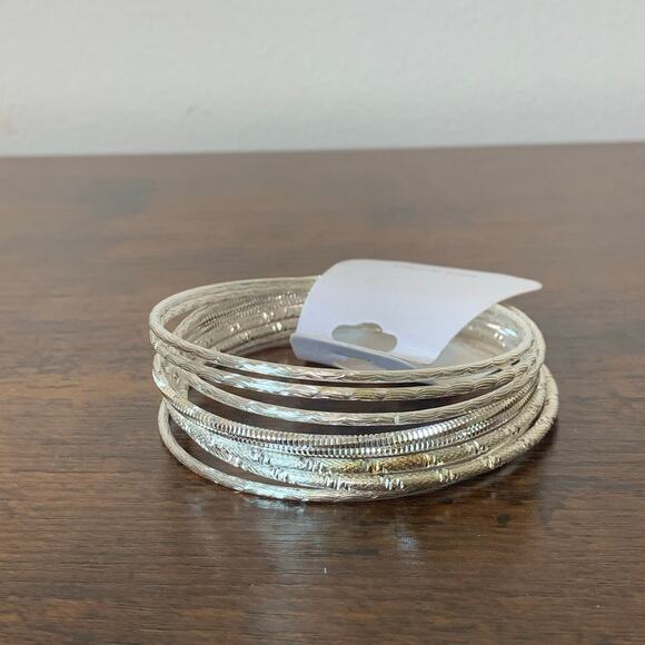 Silver Bangle Bracelets with Designs Set of Eight New with tags - Picture 3 of 3